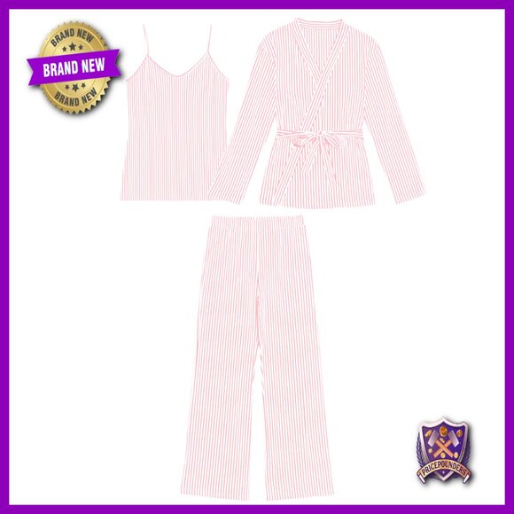 3-Piece Pajama Set Wrap Top Camisole Wide Leg Pants Soft Lounge Wear